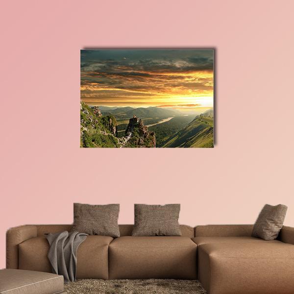 Sunset In The Altai Mountains Canvas Wall Art-1 Piece-Gallery Wrap-48" x 32"-Tiaracle