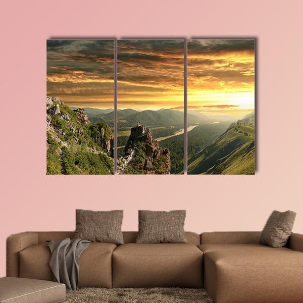 Sunset In The Altai Mountains Canvas Wall Art-3 Horizontal-Gallery Wrap-37" x 24"-Tiaracle