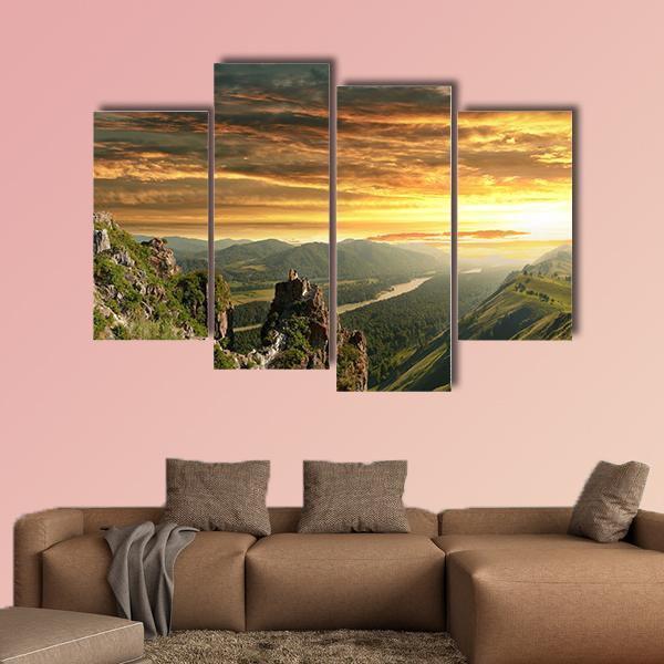 Sunset In The Altai Mountains Canvas Wall Art-4 Pop-Gallery Wrap-50" x 32"-Tiaracle
