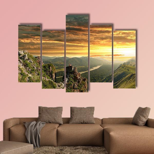 Sunset In The Altai Mountains Canvas Wall Art-5 Pop-Gallery Wrap-47" x 32"-Tiaracle