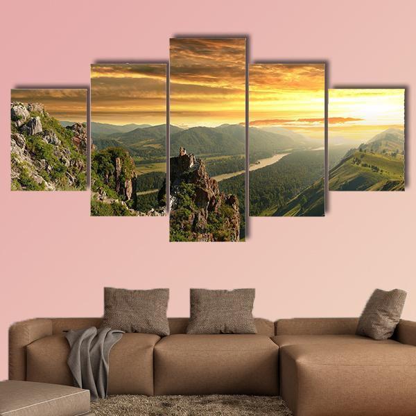 Sunset In The Altai Mountains Canvas Wall Art-5 Star-Gallery Wrap-62" x 32"-Tiaracle