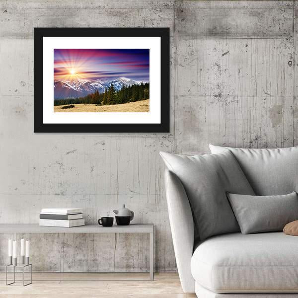 Sunset In The Mountains Landscape Canvas Wall Art-3 Horizontal-Gallery Wrap-25" x 16"-Tiaracle