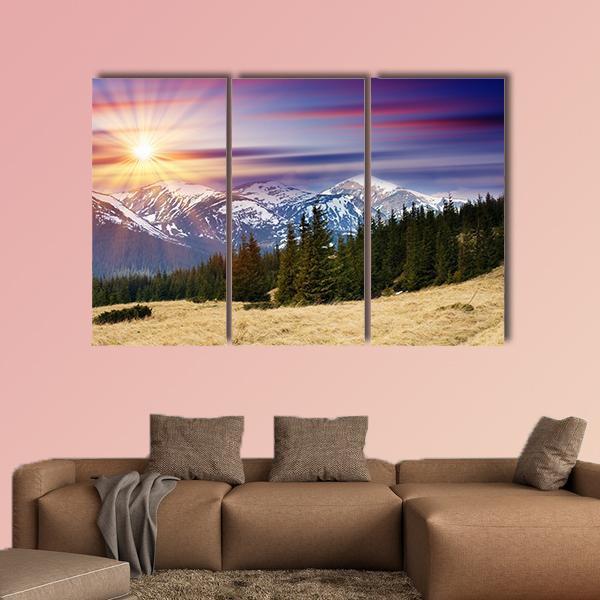 Sunset In The Mountains Landscape Canvas Wall Art-3 Horizontal-Gallery Wrap-37" x 24"-Tiaracle