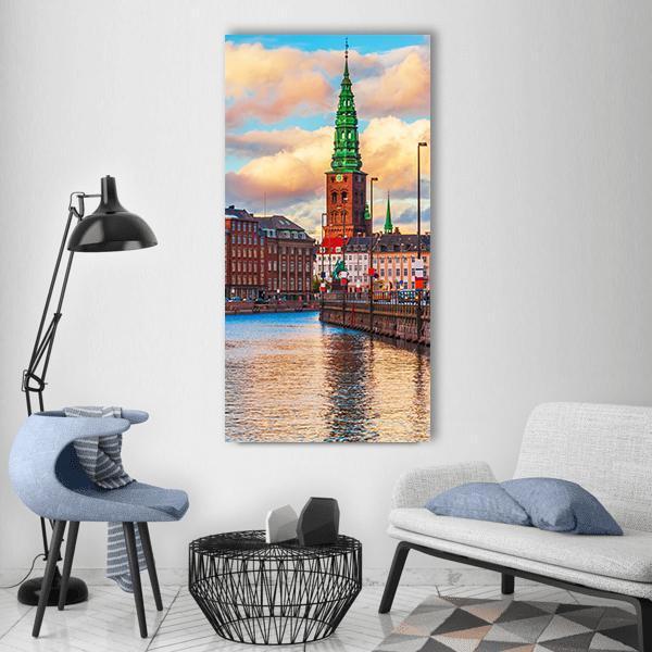 Sunset In The Old Town Of Copenhagen Vertical Canvas Wall Art-1 Vertical-Gallery Wrap-12" x 24"-Tiaracle