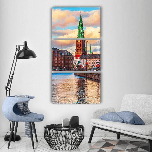 Sunset In The Old Town Of Copenhagen Vertical Canvas Wall Art-3 Vertical-Gallery Wrap-12" x 25"-Tiaracle