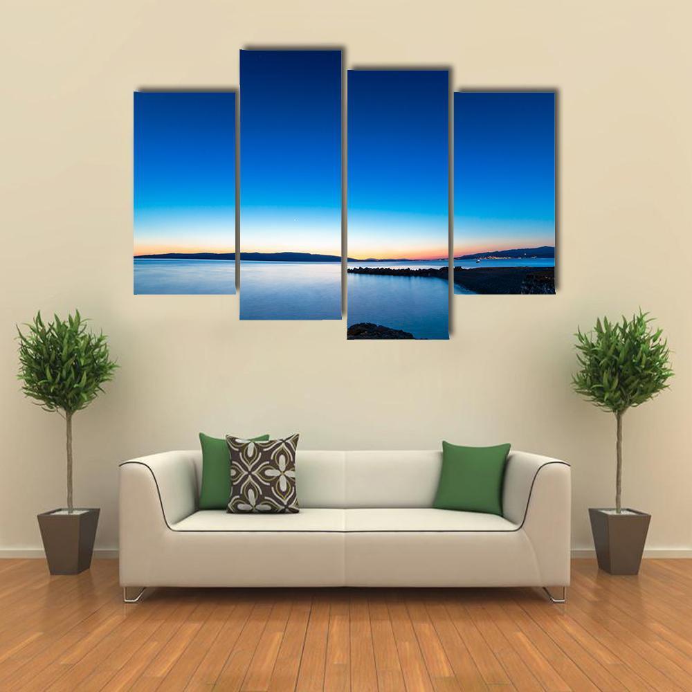 Sunset In The Port Of Senj Canvas Wall Art-4 Pop-Gallery Wrap-50" x 32"-Tiaracle