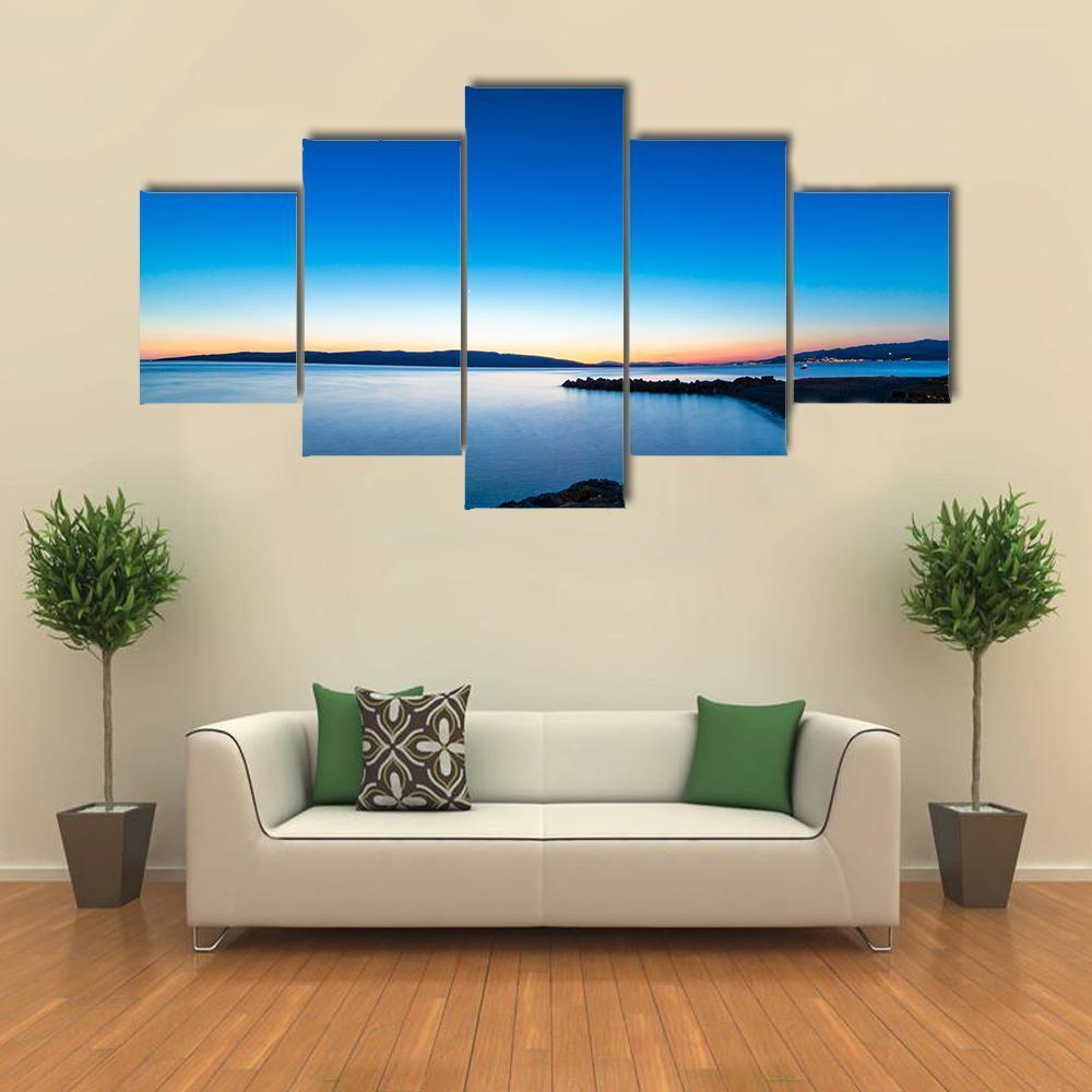 Sunset In The Port Of Senj Canvas Wall Art-5 Star-Gallery Wrap-62" x 32"-Tiaracle