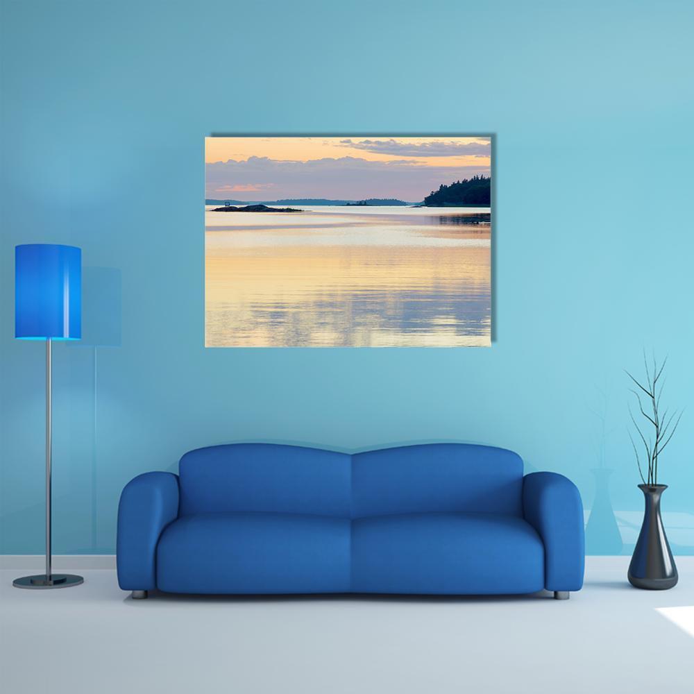 Sunset In The Swedish Archipelago Canvas Wall Art-1 Piece-Gallery Wrap-48" x 32"-Tiaracle