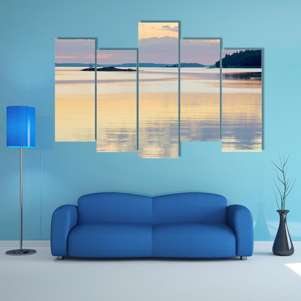 Sunset In The Swedish Archipelago Canvas Wall Art-5 Pop-Gallery Wrap-47" x 32"-Tiaracle