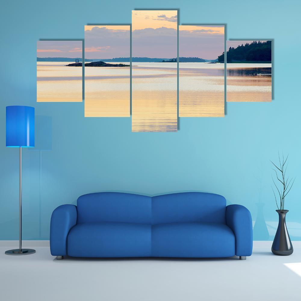 Sunset In The Swedish Archipelago Canvas Wall Art-5 Star-Gallery Wrap-62" x 32"-Tiaracle