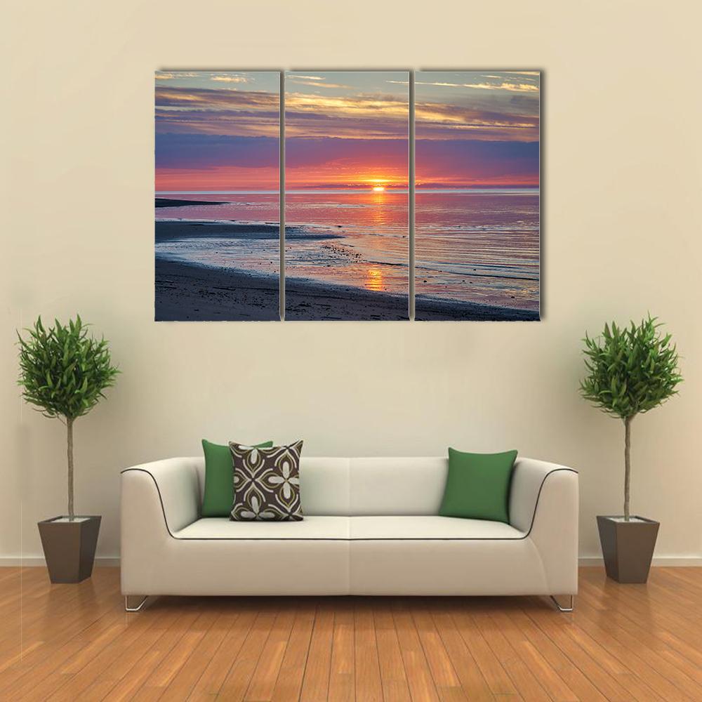 Sunset In The White Sea Canvas Wall Art-3 Horizontal-Gallery Wrap-37" x 24"-Tiaracle