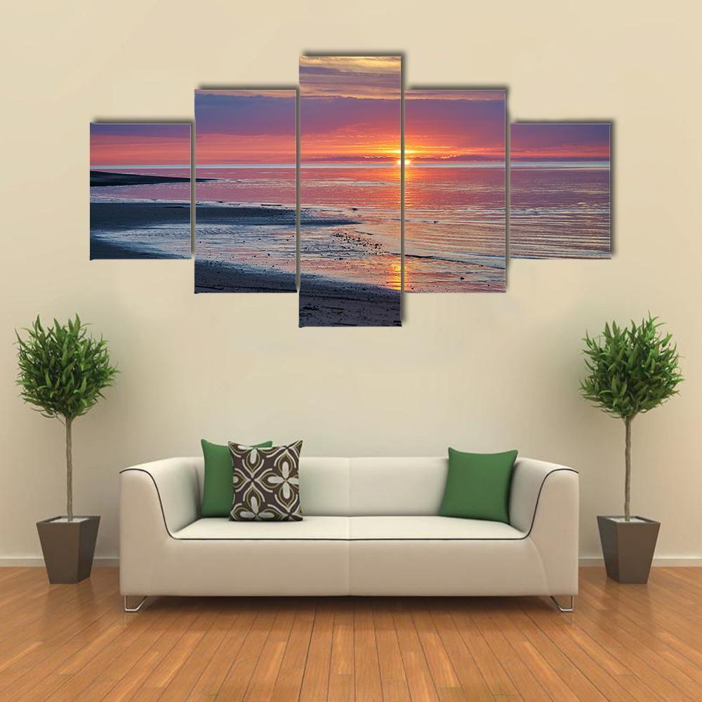 Sunset In The White Sea Canvas Wall Art-5 Star-Gallery Wrap-62" x 32"-Tiaracle