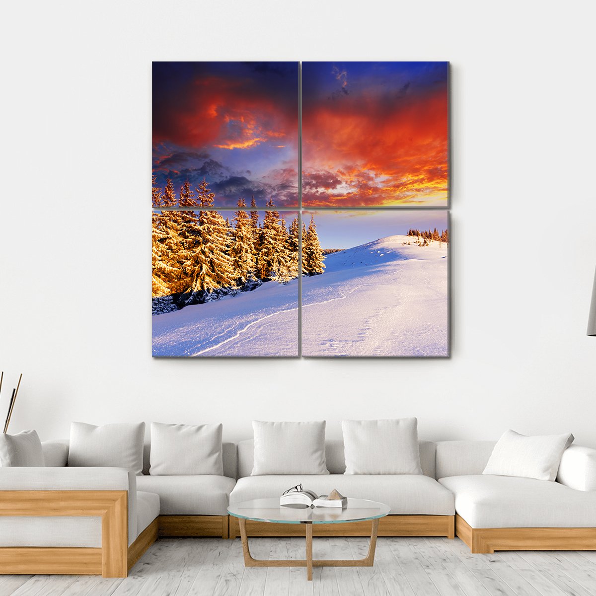 Sunset In The Winter Mountains Canvas Wall Art-4 Square-Gallery Wrap-17" x 17"-Tiaracle