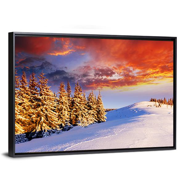 Sunset In The Winter Mountains Canvas Wall Art-3 Horizontal-Gallery Wrap-25" x 16"-Tiaracle