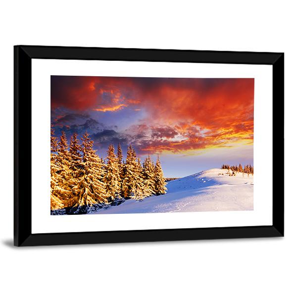 Sunset In The Winter Mountains Canvas Wall Art-3 Horizontal-Gallery Wrap-25" x 16"-Tiaracle