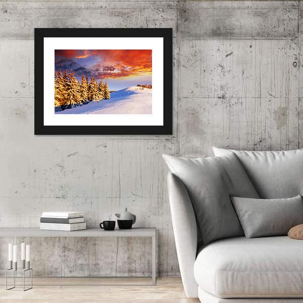 Sunset In The Winter Mountains Canvas Wall Art-3 Horizontal-Gallery Wrap-25" x 16"-Tiaracle