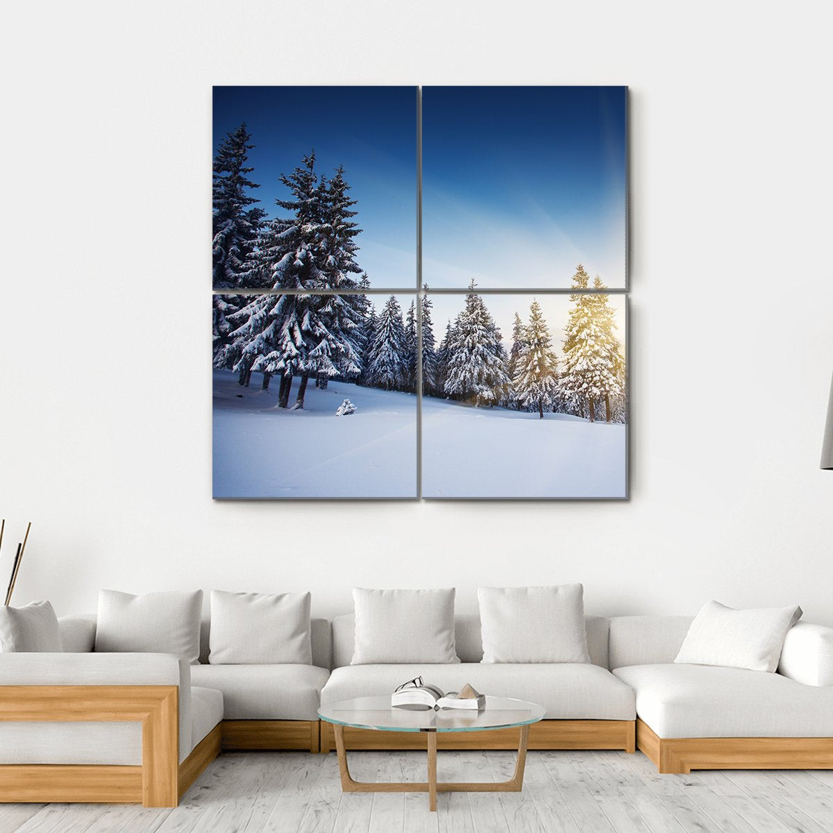 Sunset In The Winter Mountains Landscape Canvas Wall Art-4 Square-Gallery Wrap-17" x 17"-Tiaracle