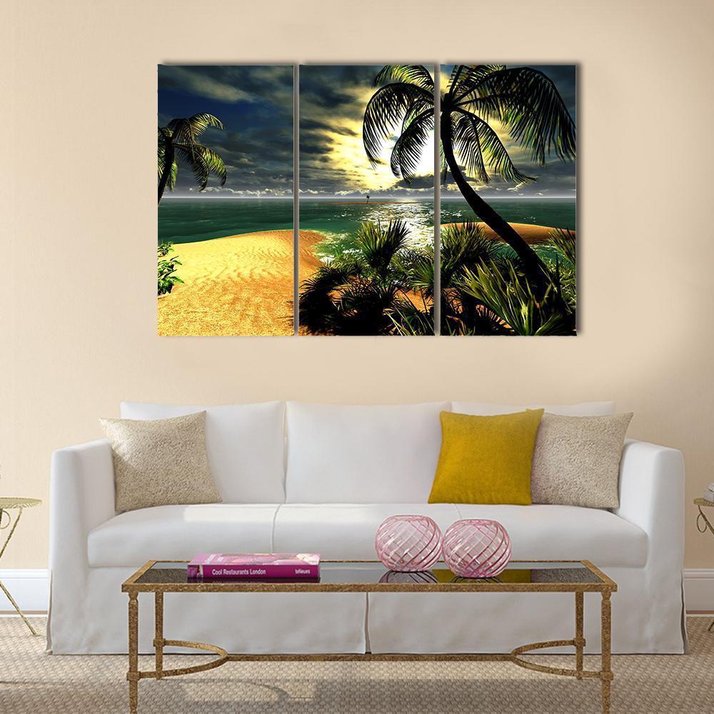 Sunset In Tropical Paradise Canvas Wall Art-3 Horizontal-Gallery Wrap-37&quot; x 24&quot;-Tiaracle