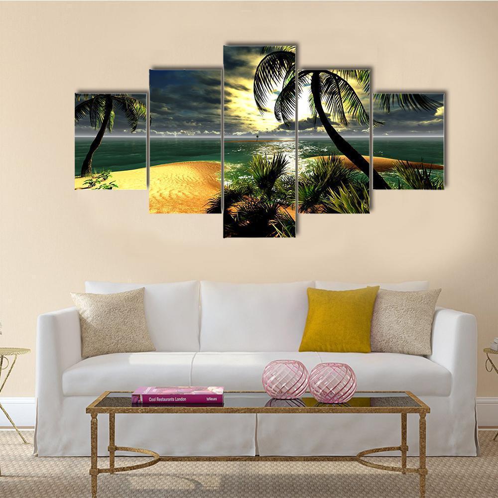 Sunset In Tropical Paradise Canvas Wall Art-5 Star-Gallery Wrap-62&quot; x 32&quot;-Tiaracle