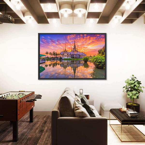 Sunset In Wat Thai Temple Canvas Wall Art-5 Horizontal-Gallery Wrap-22" x 12"-Tiaracle