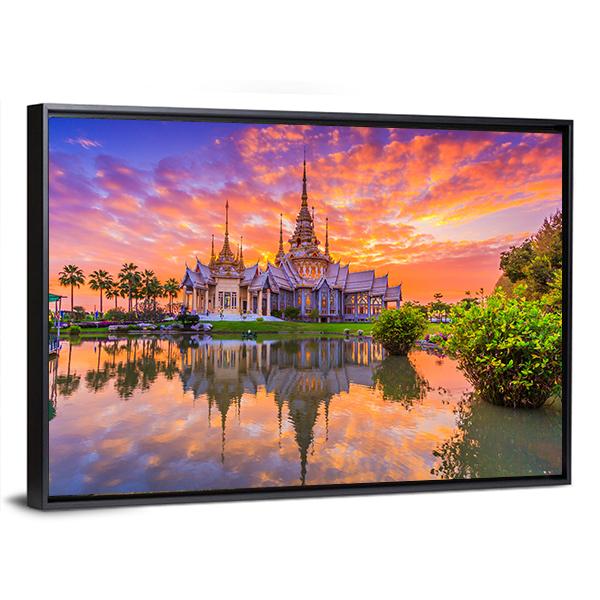 Sunset In Wat Thai Temple Canvas Wall Art-5 Horizontal-Gallery Wrap-22" x 12"-Tiaracle