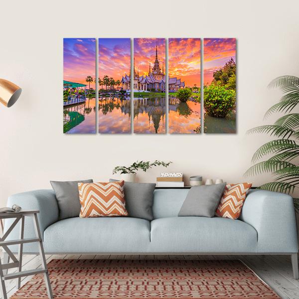 Sunset In Wat Thai Temple Canvas Wall Art-5 Horizontal-Gallery Wrap-22" x 12"-Tiaracle