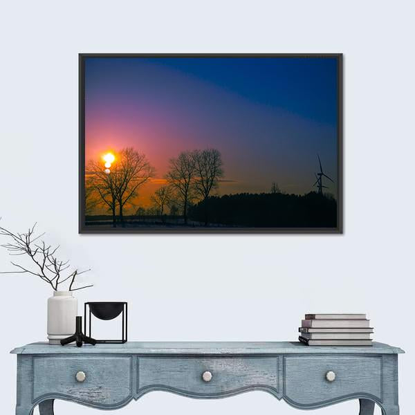 Sunset In Winter Scenery Canvas Wall Art-1 Piece-Floating Frame-24" x 16"-Tiaracle