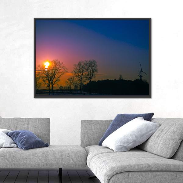 Sunset In Winter Scenery Canvas Wall Art-3 Horizontal-Gallery Wrap-25" x 16"-Tiaracle