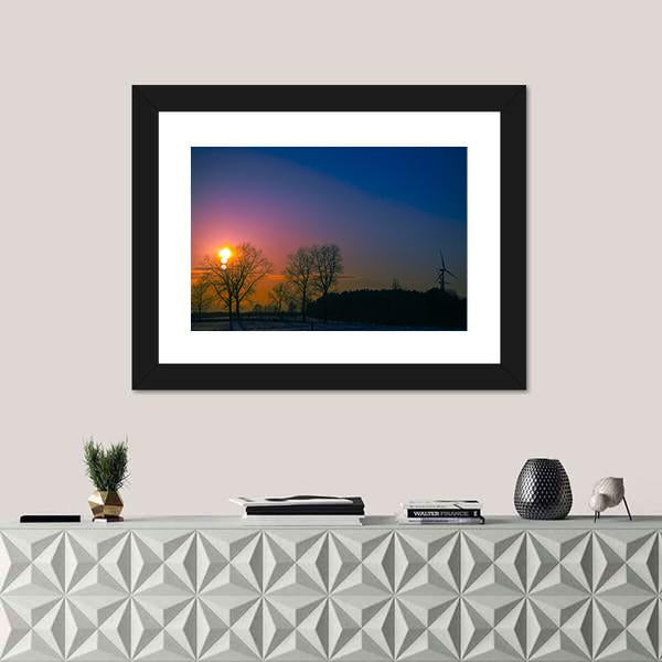 Sunset In Winter Scenery Canvas Wall Art-1 Piece-Framed Print-20" x 16"-Tiaracle