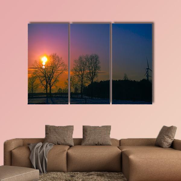 Sunset In Winter Scenery Canvas Wall Art-3 Horizontal-Gallery Wrap-37" x 24"-Tiaracle