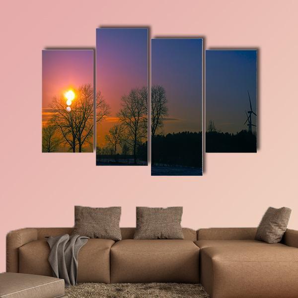 Sunset In Winter Scenery Canvas Wall Art-4 Pop-Gallery Wrap-50" x 32"-Tiaracle