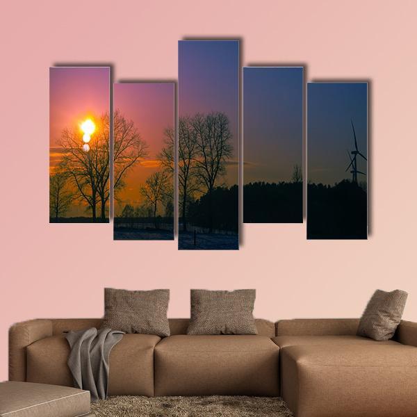 Sunset In Winter Scenery Canvas Wall Art-5 Pop-Gallery Wrap-47" x 32"-Tiaracle