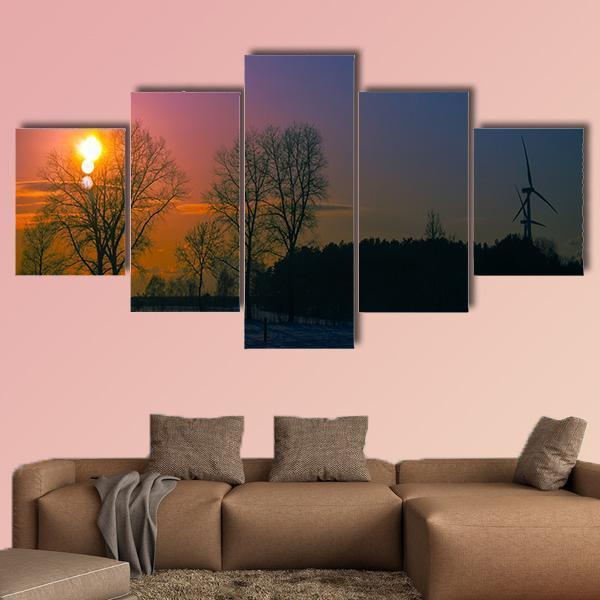Sunset In Winter Scenery Canvas Wall Art-5 Star-Gallery Wrap-62" x 32"-Tiaracle