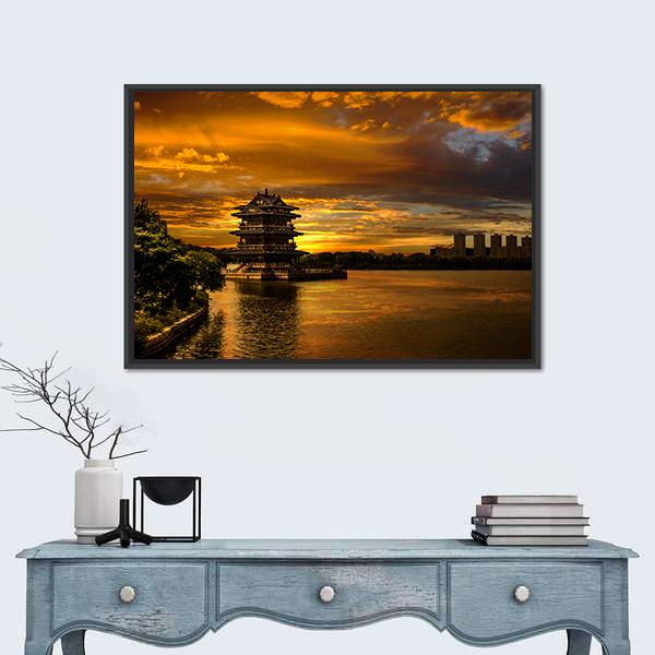 Sunset In Yixing Canvas Wall Art-1 Piece-Floating Frame-24" x 16"-Tiaracle