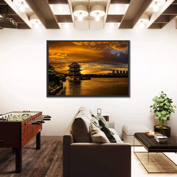 Sunset In Yixing Canvas Wall Art-3 Horizontal-Gallery Wrap-25" x 16"-Tiaracle