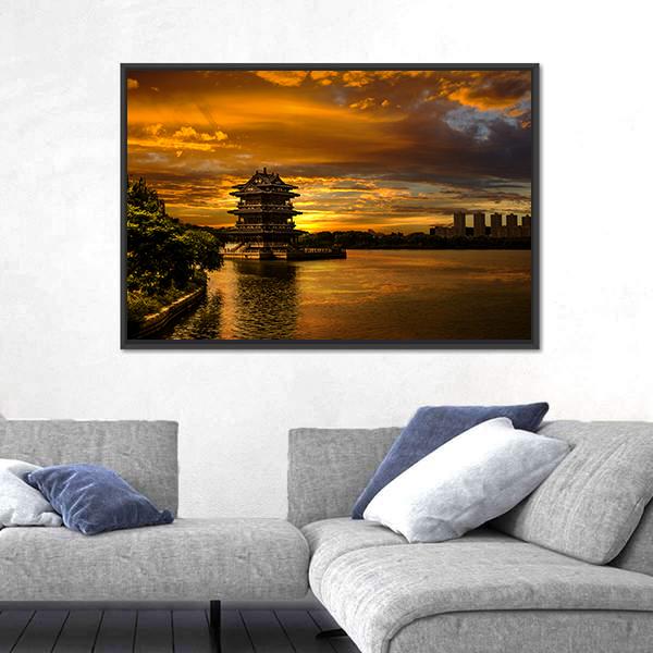 Sunset In Yixing Canvas Wall Art-3 Horizontal-Gallery Wrap-25" x 16"-Tiaracle