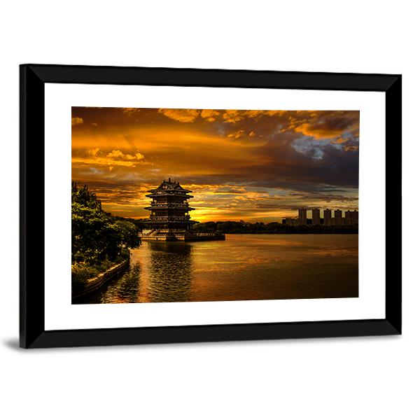 Sunset In Yixing Canvas Wall Art-3 Horizontal-Gallery Wrap-25" x 16"-Tiaracle