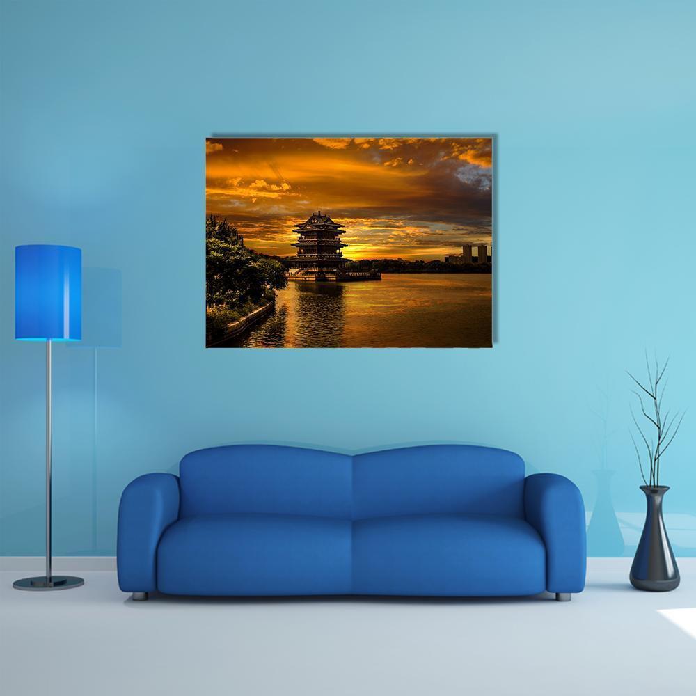 Sunset In Yixing Canvas Wall Art-1 Piece-Gallery Wrap-48" x 32"-Tiaracle