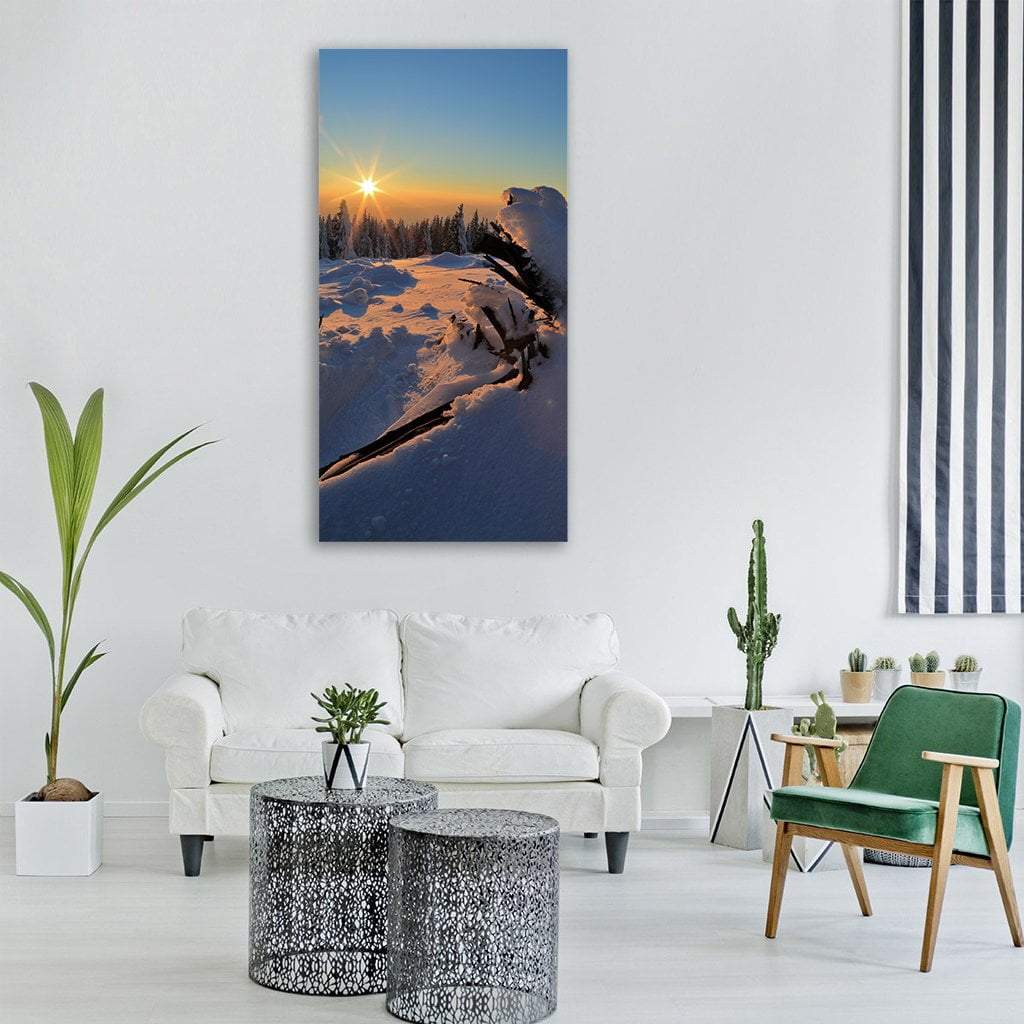 Sunset Landscape In Winter Vertical Canvas Wall Art-1 Vertical-Gallery Wrap-12" x 24"-Tiaracle