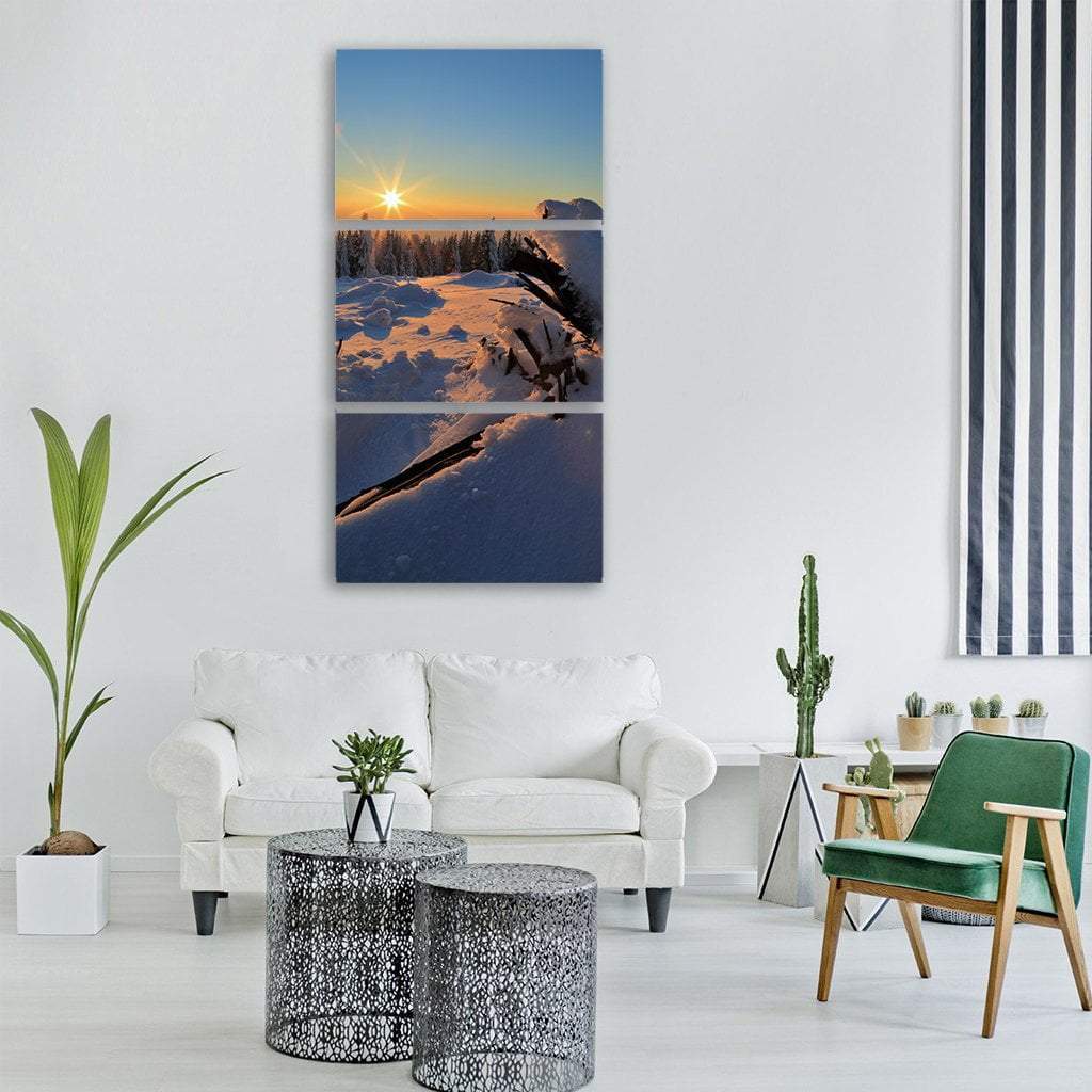 Sunset Landscape In Winter Vertical Canvas Wall Art-1 Vertical-Gallery Wrap-12" x 24"-Tiaracle