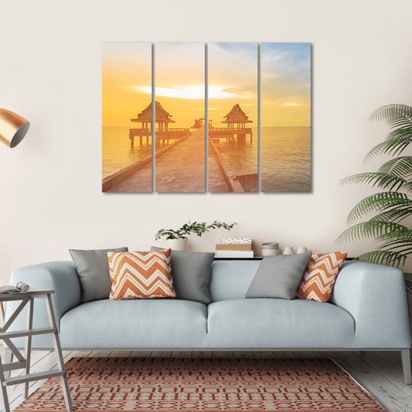 Sunset Leading To The Sea Coast Skyline Canvas Wall Art-4 Horizontal-Gallery Wrap-34" x 24"-Tiaracle
