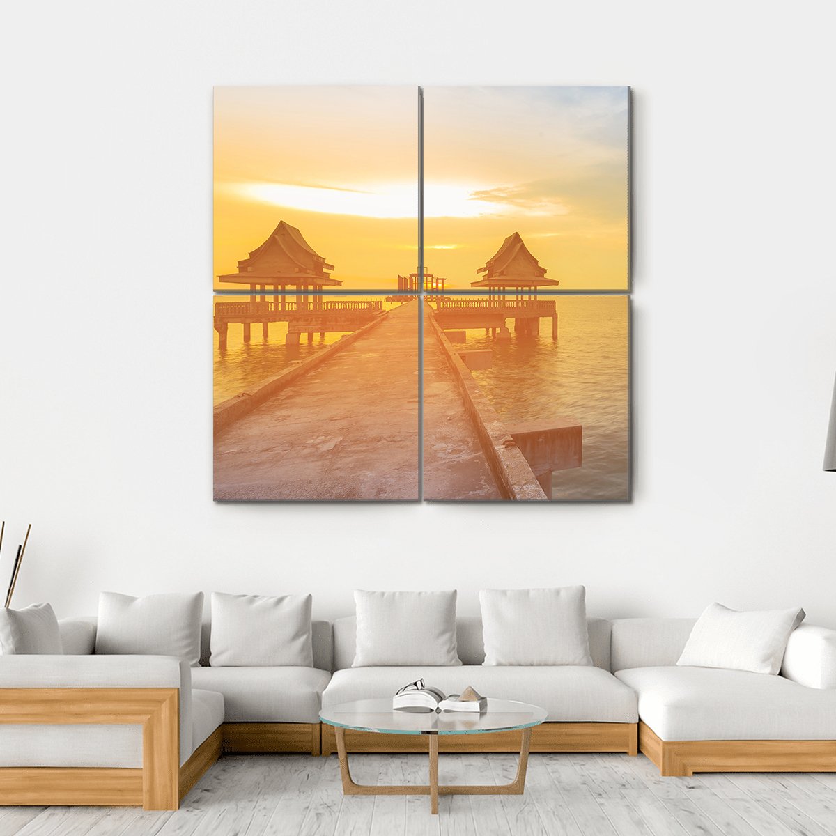Sunset Leading To The Sea Coast Skyline Canvas Wall Art-4 Square-Gallery Wrap-17" x 17"-Tiaracle