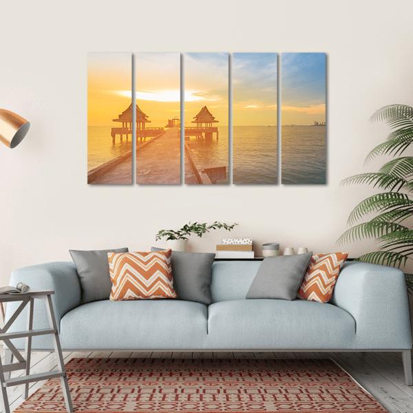 Sunset Leading To The Sea Coast Skyline Canvas Wall Art-5 Horizontal-Gallery Wrap-22" x 12"-Tiaracle