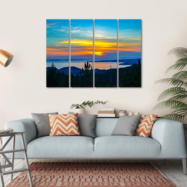 Sunset Near Dark Trees Canvas Wall Art-4 Horizontal-Gallery Wrap-34" x 24"-Tiaracle