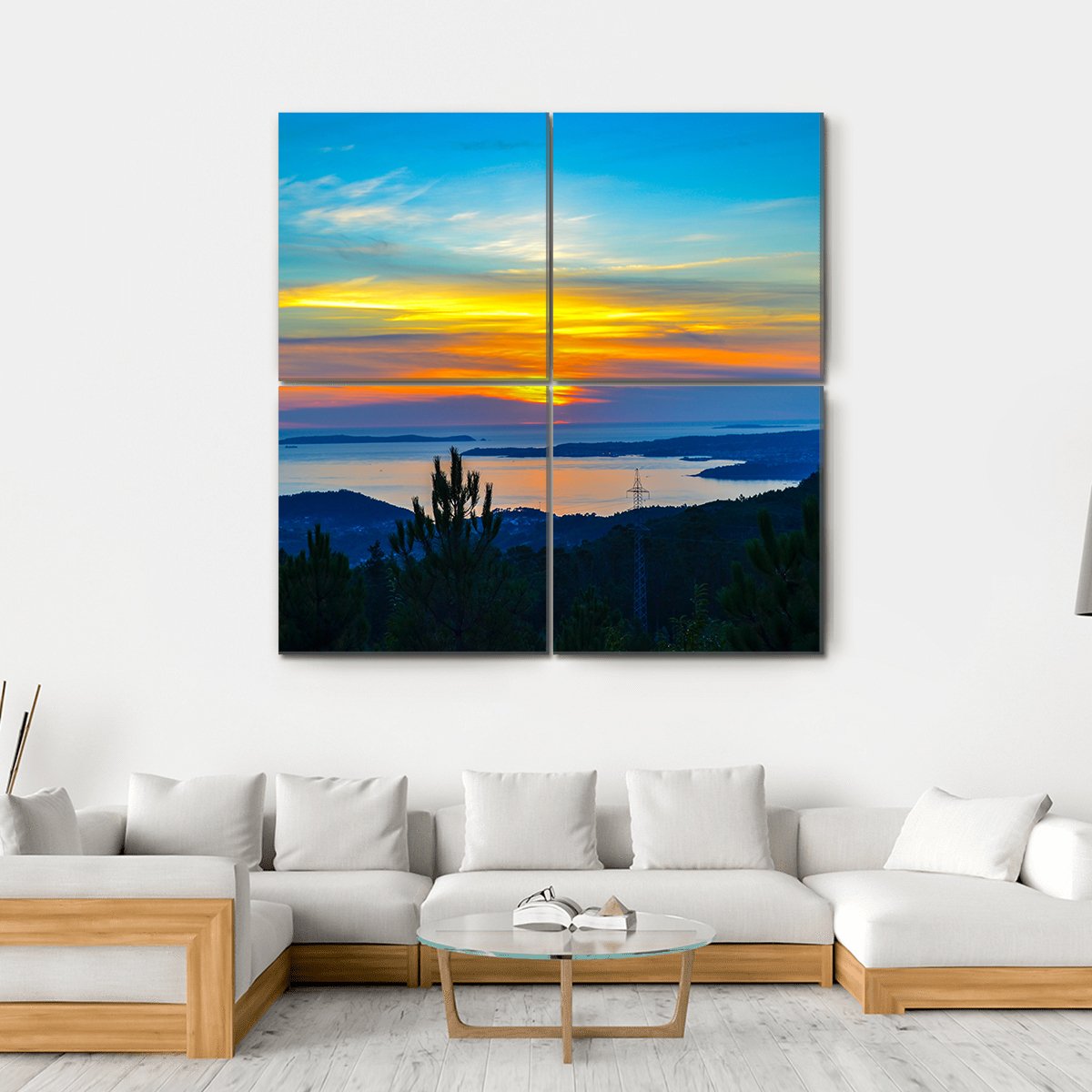 Sunset Near Dark Trees Canvas Wall Art-4 Square-Gallery Wrap-17" x 17"-Tiaracle