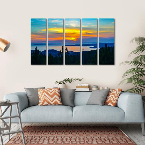Sunset Near Dark Trees Canvas Wall Art-5 Horizontal-Gallery Wrap-22" x 12"-Tiaracle