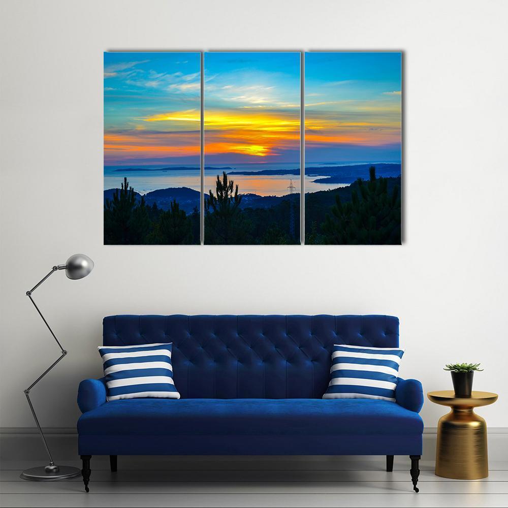 Sunset Near Dark Trees Canvas Wall Art-3 Horizontal-Gallery Wrap-37" x 24"-Tiaracle