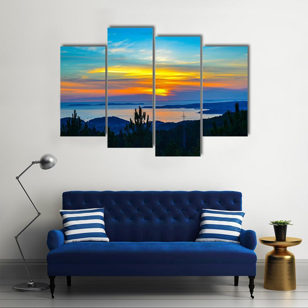 Sunset Near Dark Trees Canvas Wall Art-4 Pop-Gallery Wrap-50" x 32"-Tiaracle