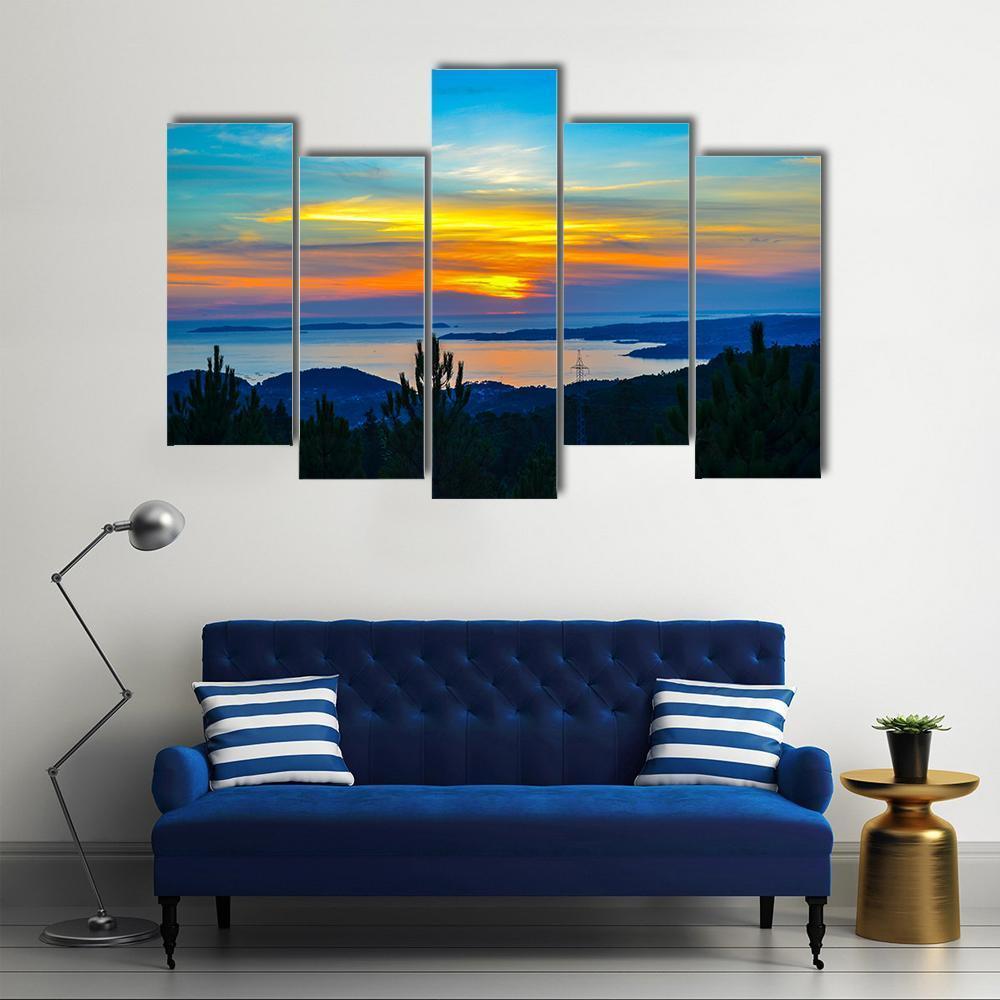 Sunset Near Dark Trees Canvas Wall Art-5 Pop-Gallery Wrap-47" x 32"-Tiaracle