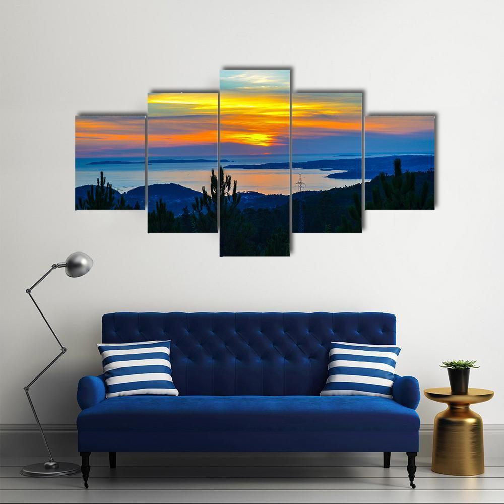 Sunset Near Dark Trees Canvas Wall Art-5 Star-Gallery Wrap-62" x 32"-Tiaracle